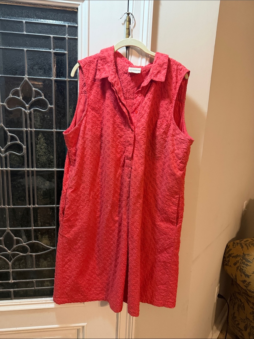 Liz Claiborne Sleeveless Textured Red Collared Shift Dress